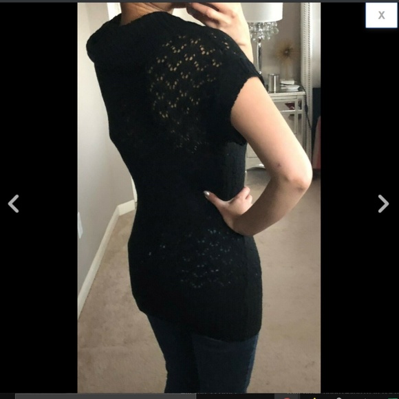 V-Neck Pointelle Wrap Shawl Collar Sweater Tunic - Picture 4 of 5